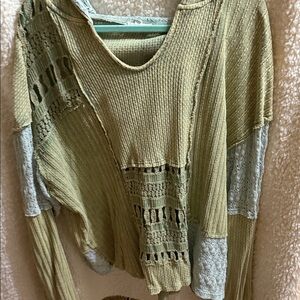 Oil & Hali Green and Gray Patchwork Sweater